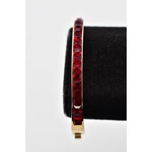Givenchy Red Square Crystal Bangle Bracelet Gold Tone Shiny Signed 1980s BinO
